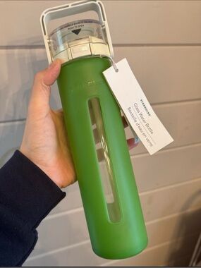 Starbucks Green Travel Glass Water Bottle With Silicone Sleeve Leak Resistant